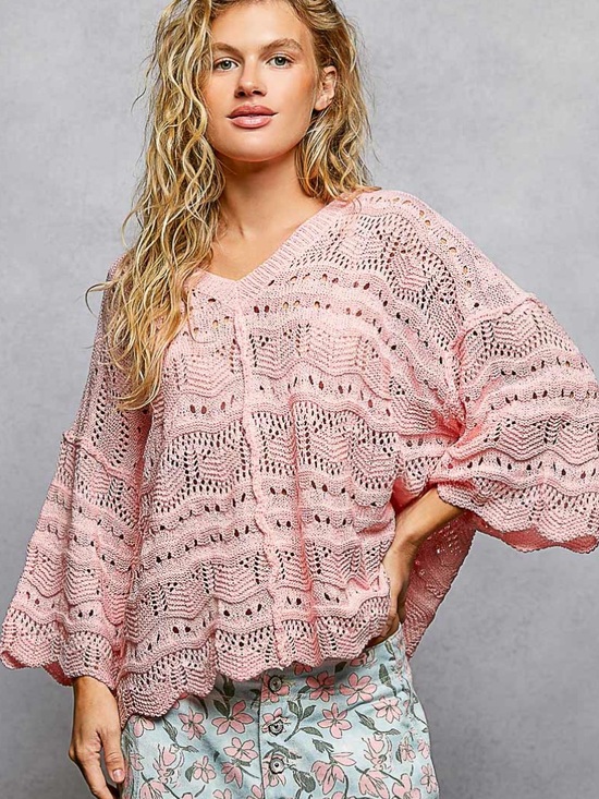 POL Sweaters - 228 ❤️POL crochet V neck oversized sweater